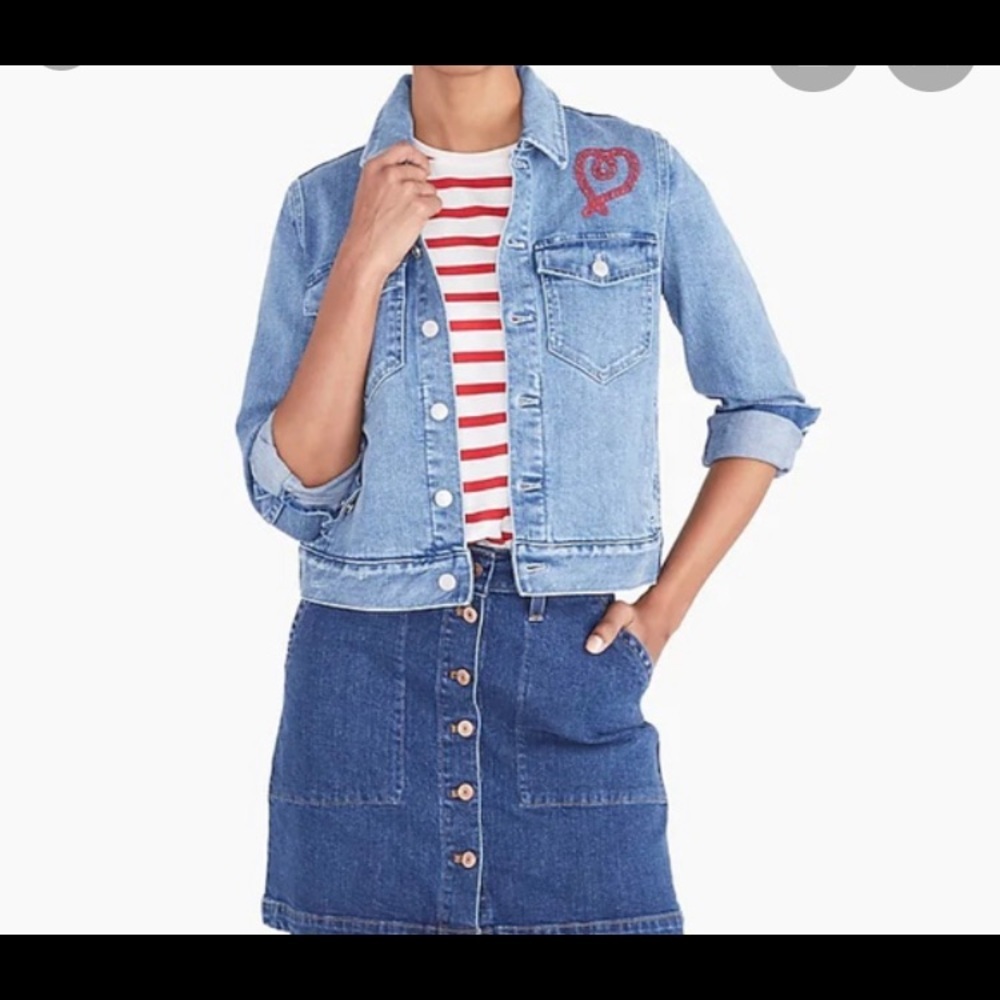 J Crew NWT Mercantile Cropped Embroidered Jacket - Picture 2 of 7